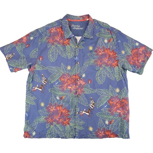 Tommy Bahama Other - Tommy Bahama Seasons Greetings Christmas Aloha Shirt Mens 2XL Blue Hawaiian